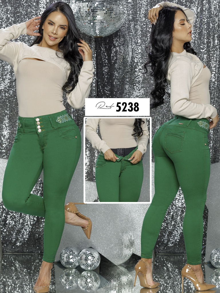 Jeans Levantacola Skinny Verde Esmeralda con Faja Interna