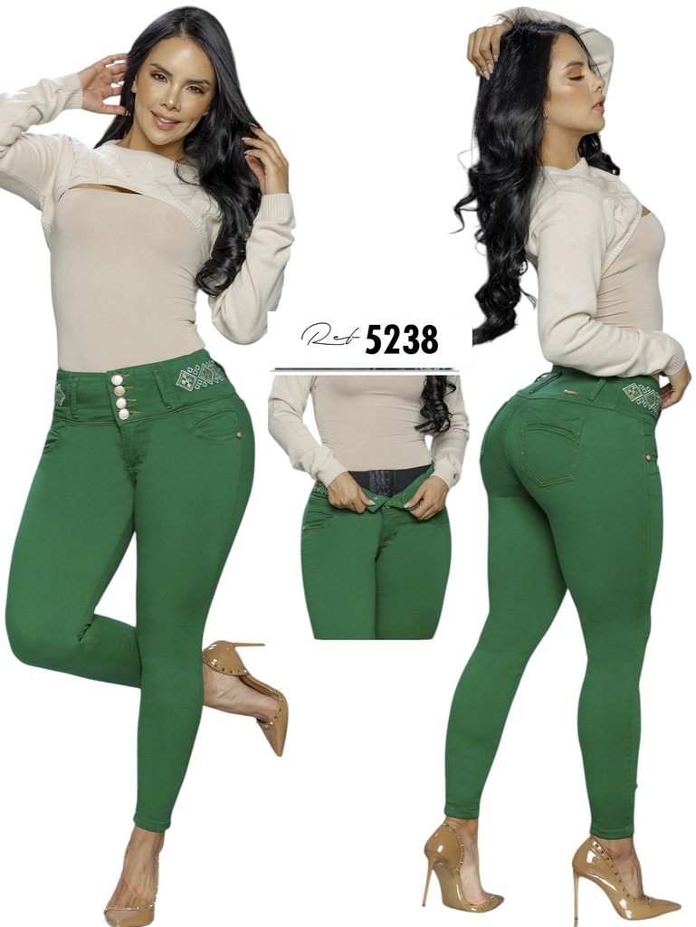 [2675238S03] Women's Emerald Green Butt-Lifting Skinny Jeans with Built-In Girdle (3)