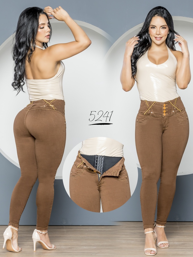 Jeans Levantacola Skinny Café Chocolate con Faja Interna