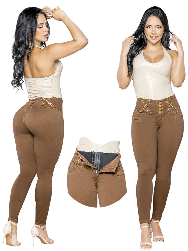 [2675241S01] Women's Chocolate Brown Butt-Lifting Skinny Jeans with Built-In Girdle (1)