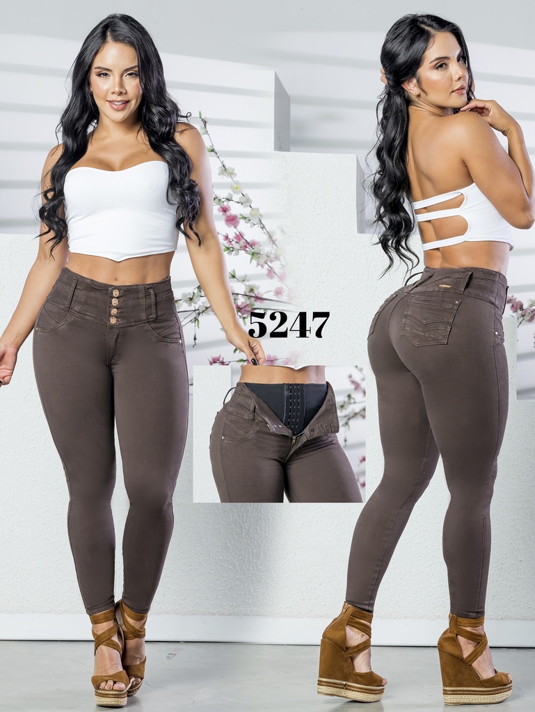 Women's Dark Taupe Brown Butt-Lifting Skinny Jeans with Built-In Girdle