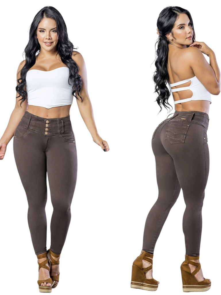 [2675247S05] Women's Dark Taupe Brown Butt-Lifting Skinny Jeans with Built-In Girdle (5)