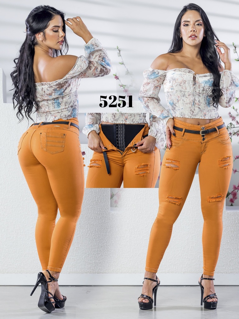 Women's Burnt Orange Butt-Lifting Skinny Jeans with Built-In Girdle