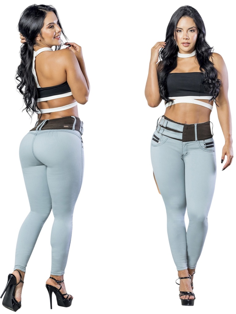 [2675257S01] Women's Light Blue-Gray Butt-Lifting Skinny Jeans with Built-In Girdle (1)