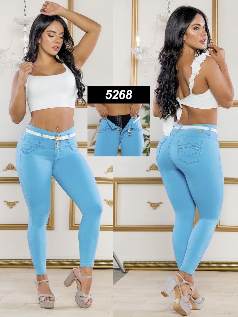 Women's Sky Blue Butt-Lifting Skinny Jeans with Built-In Girdle