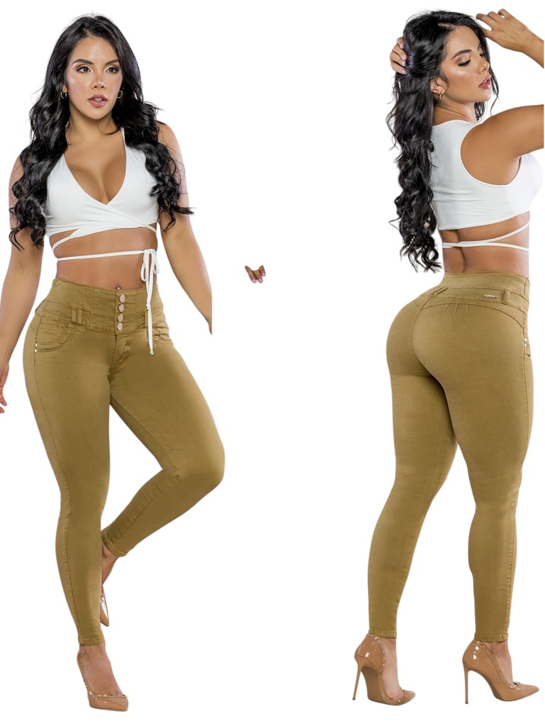 [2675272S01] Jeans Levantacola Skinny Mostaza Oscuro con Faja Interna (1)