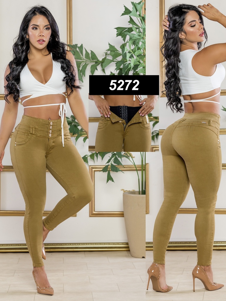Women's Dark Mustard Butt-Lifting Skinny Jeans with Built-In Girdle