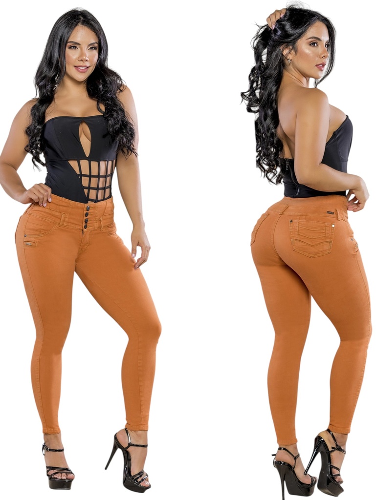 [2675275S01] Women's Pumpkin Orange Butt-Lifting Skinny Jeans with Built-In Girdle (1)