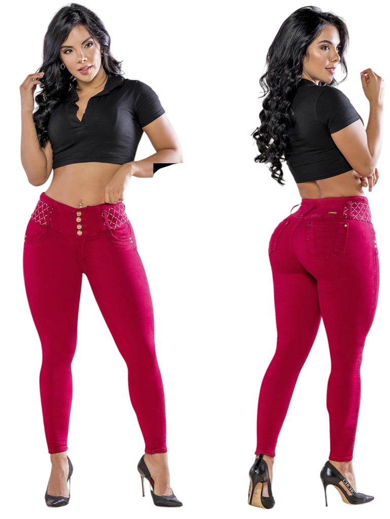 [2675276S03] Jeans Levantacola Skinny Rojo Fucsia con Faja Interna (3)