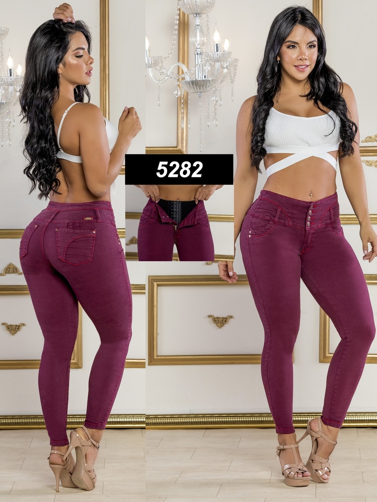 Jeans Levantacola Skinny Vino Ciruela con Faja Interna