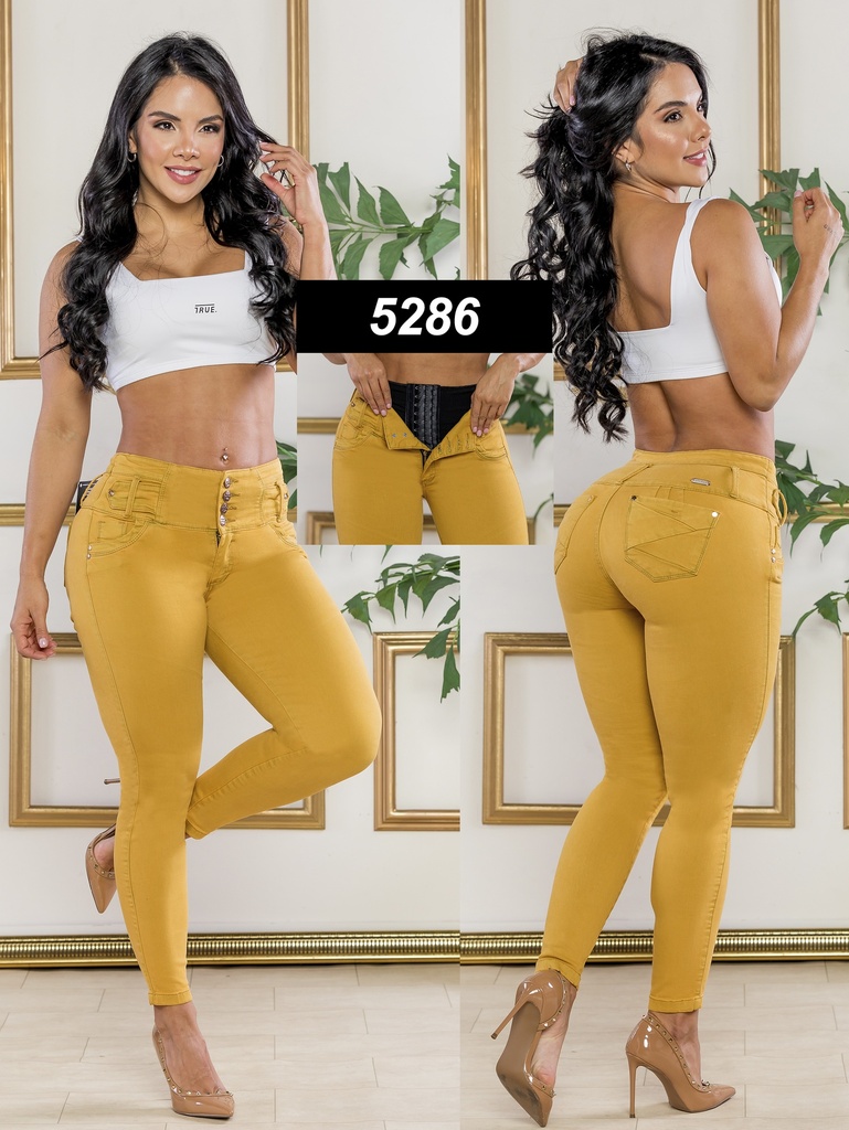 Women's Mustard Butt-Lifting Skinny Jeans with Built-In Girdle