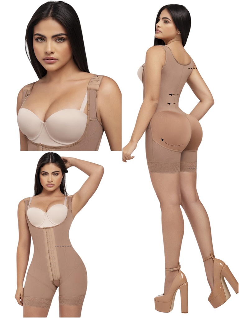 [2713001S1] Women's Mocha Hourglass Push-Up Faja Bodysuit with Straps – Kabuky (S)