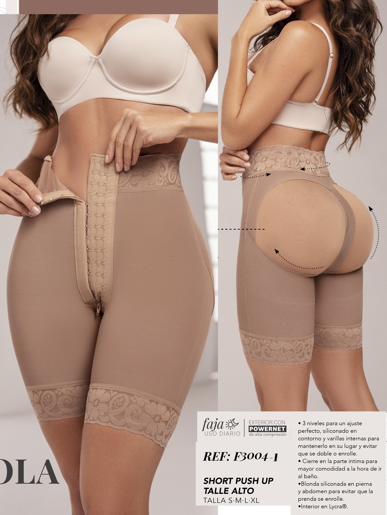 Women's Mocha High-Waist Push-Up Faja Short with Lace Hem – Kabuky