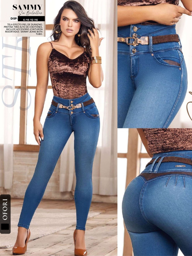 Jeans Skinny Levantacola Tiro Alto Lavado Oscuro para Mujer 289SAMMY