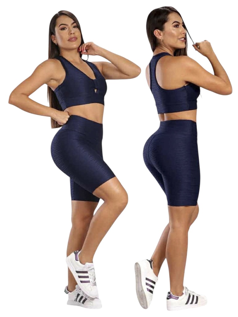 [317301AM] Women's Navy Seduction Activewear Set – Sports Bra and Biker Shorts (M)