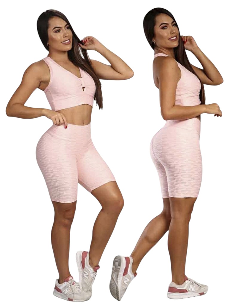 [317301RS] Conjunto Deportivo Seduction Rosado – Top y Short Ciclista para Mujer (S)