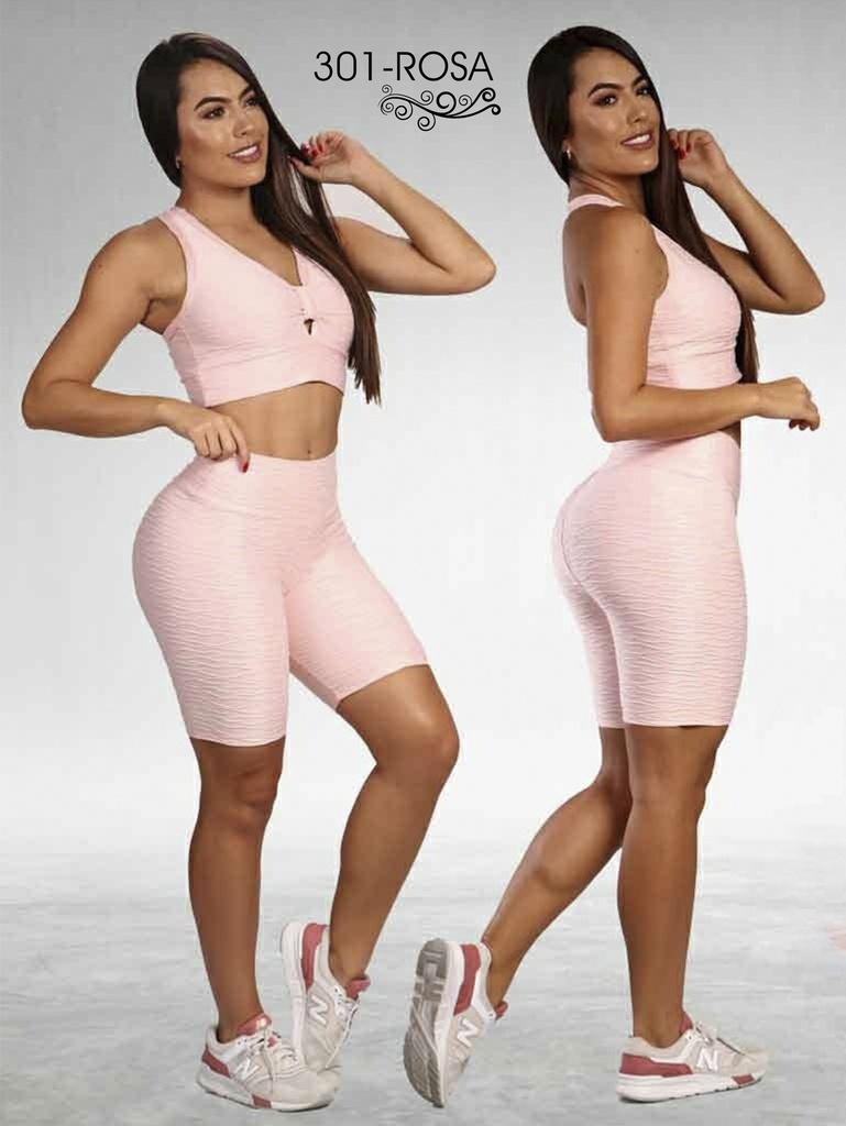 [317301RS] Women's Pink Seduction Activewear Set – Sports Bra and Biker Shorts (S)