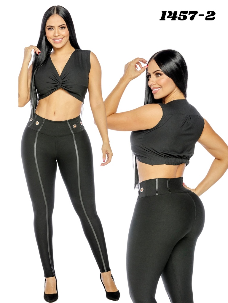 [3311457-203] Leggings Franja Lateral con Cierre Negro para Mujer 1457-2 (3)