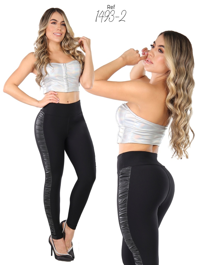 [3311493203] Leggings Panel Lateral Tiro Alto Negro para Mujer 193-2 (3)