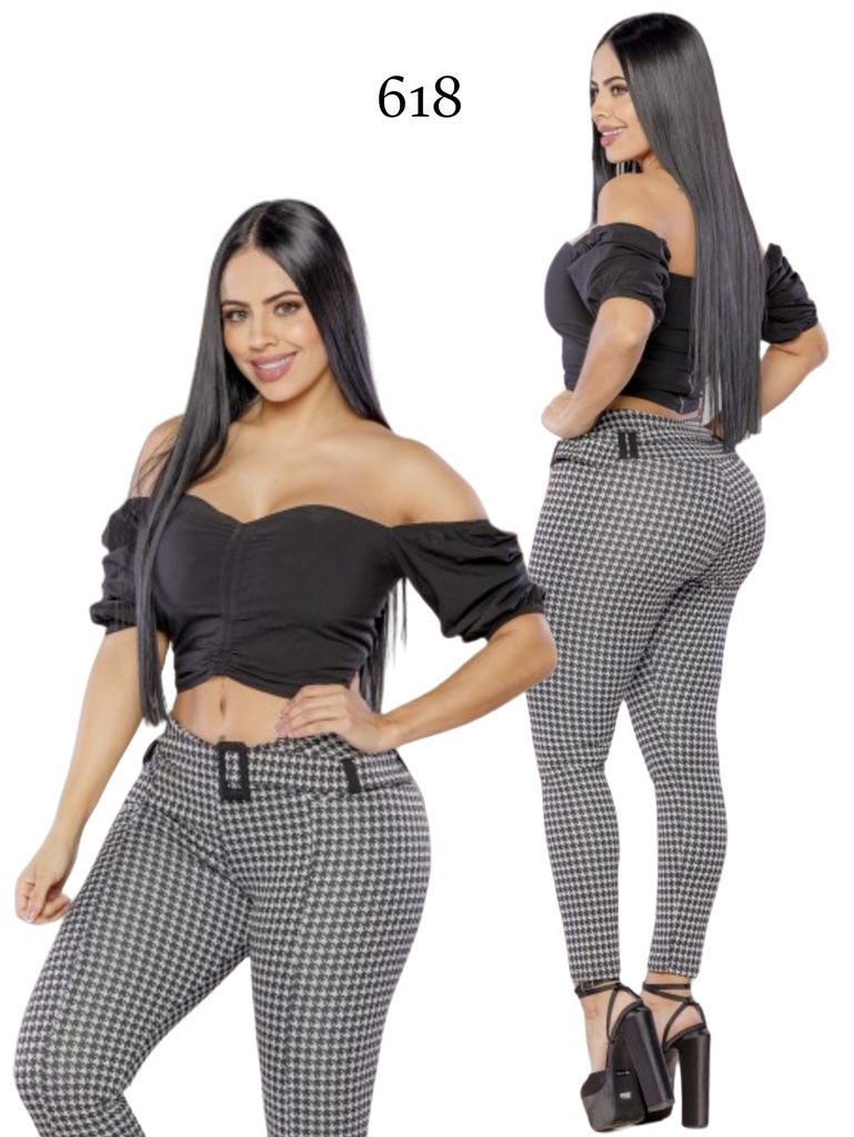 Women's Black & White Houndstooth Skinny High-Waisted Pants 618