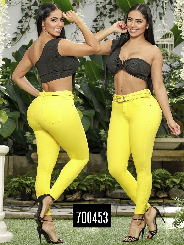 Jeans Skinny Levantacola Amarillo para Mujer 700453