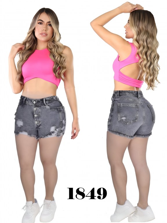 [344184903] Short Jean Desgastado Levantacola Gris para Mujer 1849 (3)