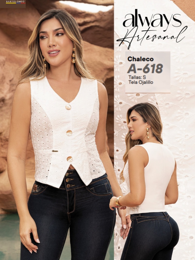 [351A618S] Chaleco Entallado Blanco para Mujer A-618 (S)