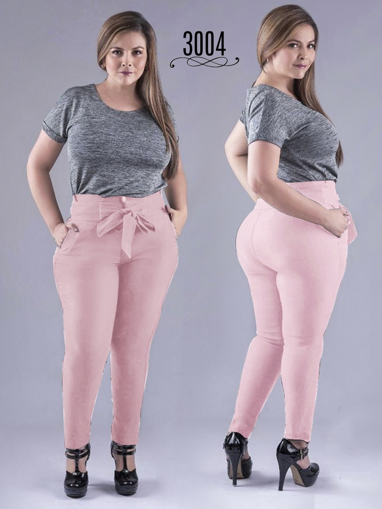 Pantalón Con Lazo en la Cintura Rosa Pálido para Mujer 3004