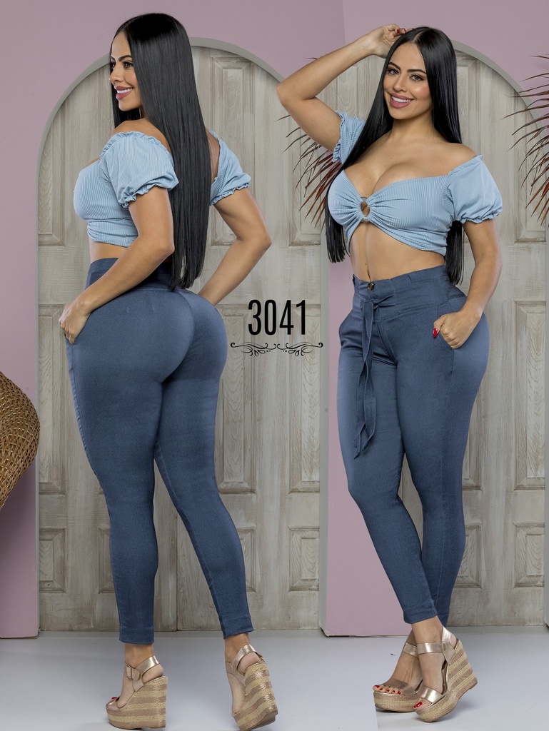 [352304103] Pantalón Con Lazo en la Cintura Azul para Mujer 3041 (3)
