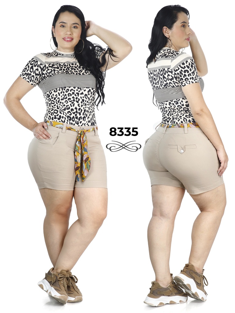 [352833513] Women's Beige High-Waisted Belted Shorts 8335 (13)