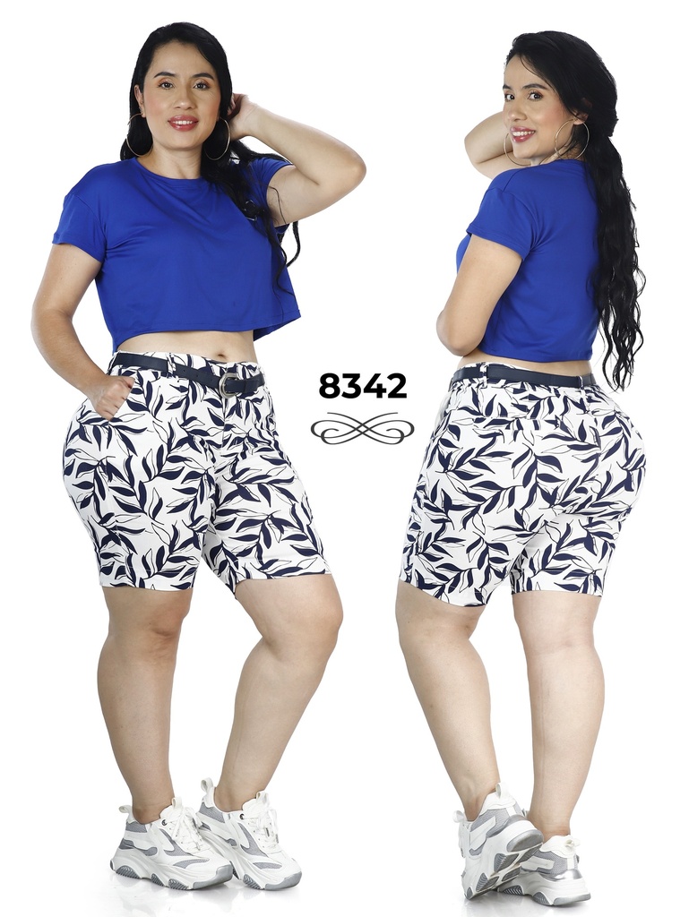 Women's Navy Leaf Print Printed Bermuda Shorts 8342