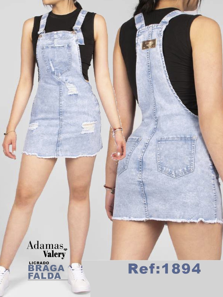 [359189403] Women's Light Wash Denim Overall Pinafore Mini Skirt 1894 (3)
