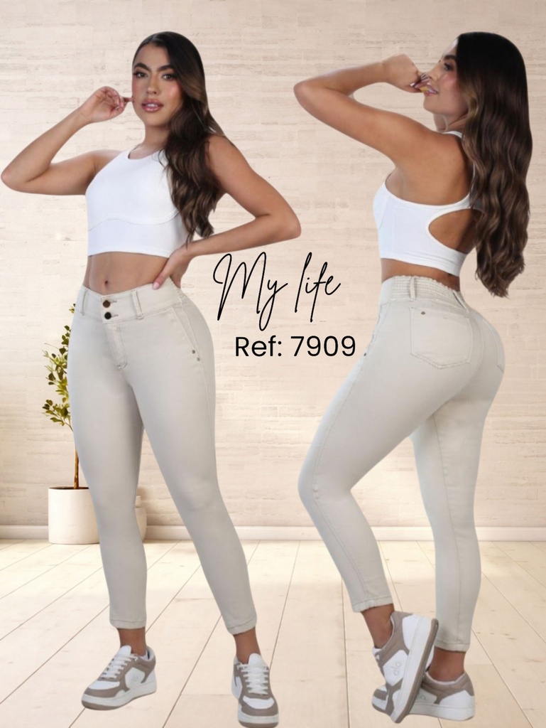 Jeans Skinny Levantacola Crema para Mujer 7909