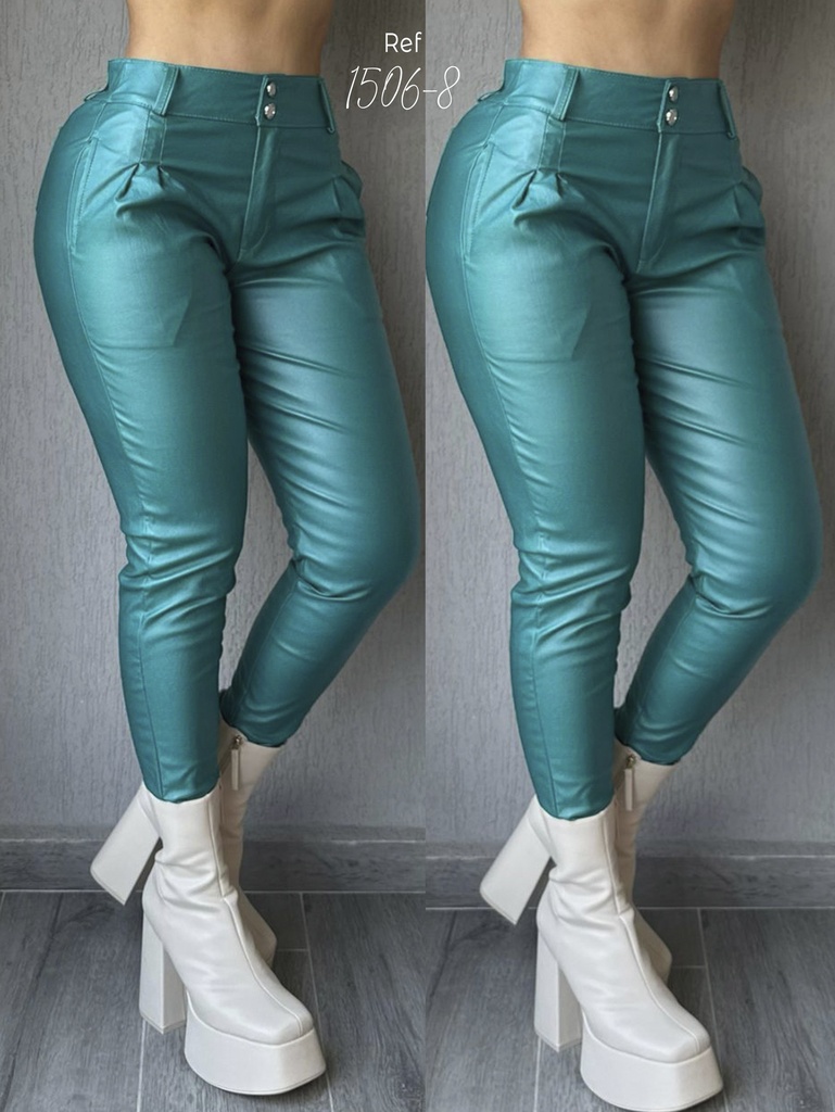 [3611506805] Pantalón Jogger Cuero Sintético Verde Azulado para Mujer (5)