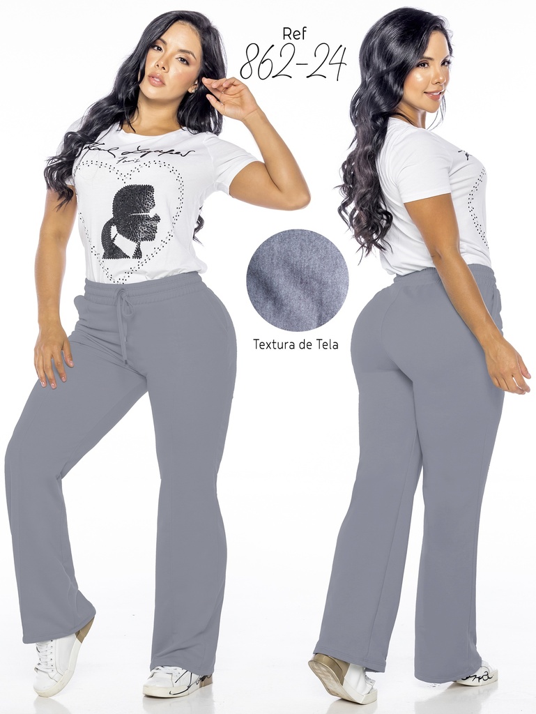 [36186224S] Women's Gray Wide-Leg Drawstring Pants 862-24 (S)