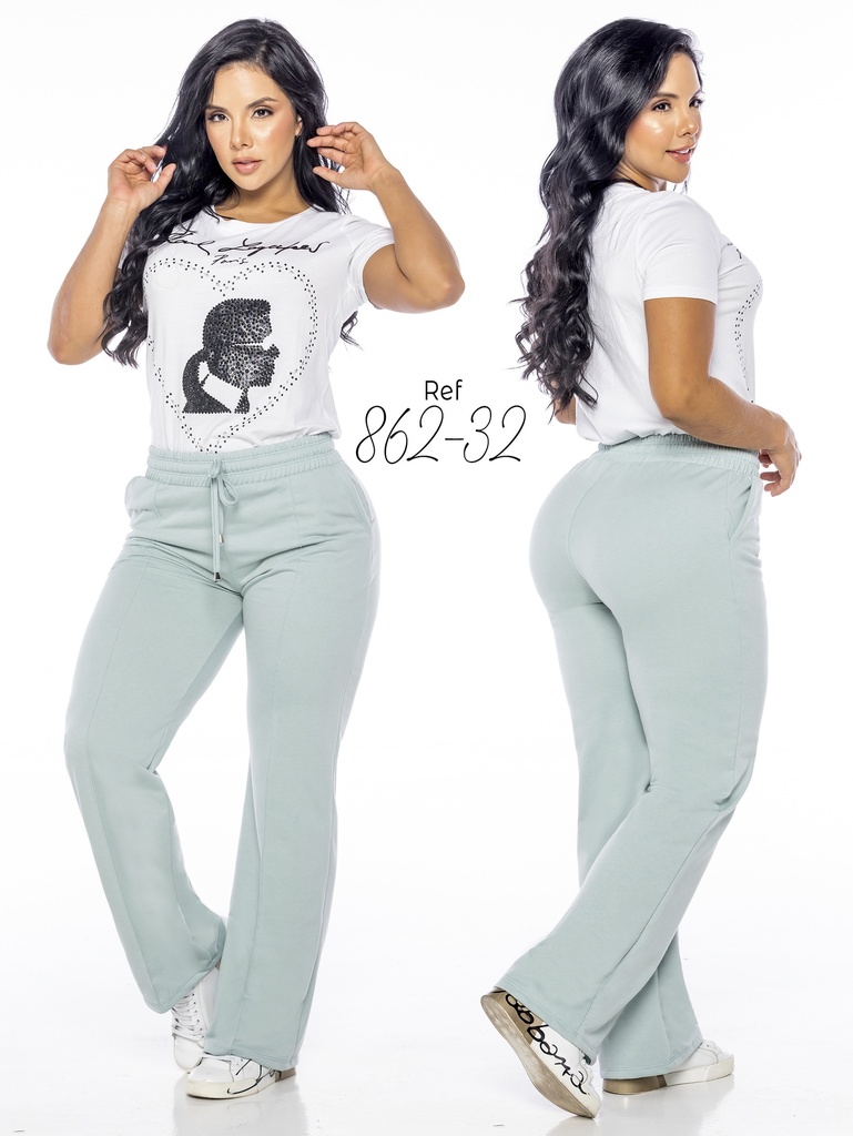 [36186232S] Pantalón Pierna Ancha con Cordón Salvia para Mujer 862-S2 (S)