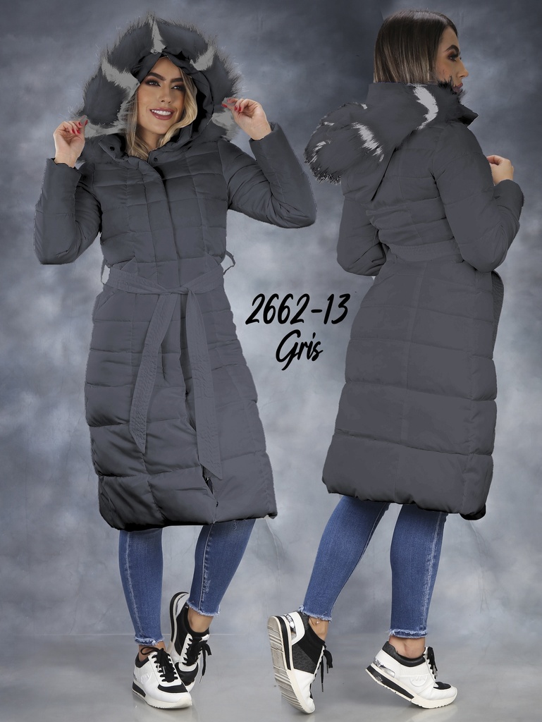 [364266213M] Chaqueta Puffer Larga Gris con Capucha y Pelo Sintético para Mujer – Estilo 2662-13 (M)