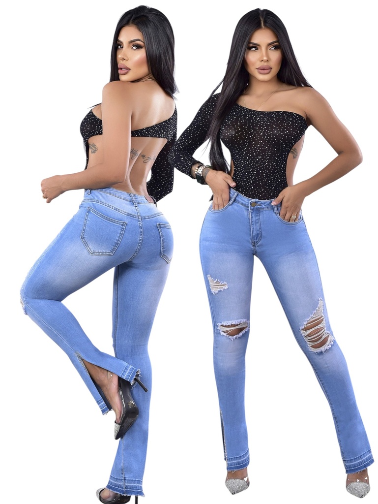 [3757401] Jeans Levantacola Skinny Azul Claro Rasgados Tiro Alto para Mujer (1)