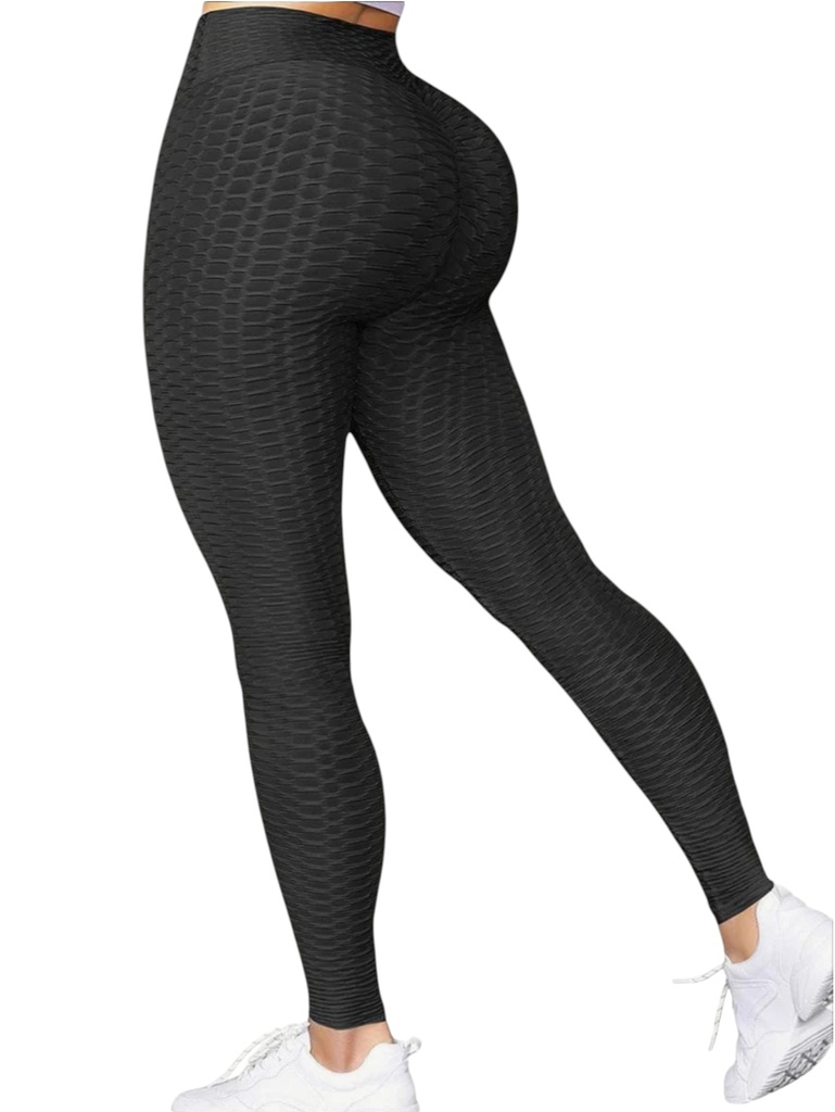 [386180060NS] Leggins Deportivos Negros de Tiro Alto con Textura Panal (S)