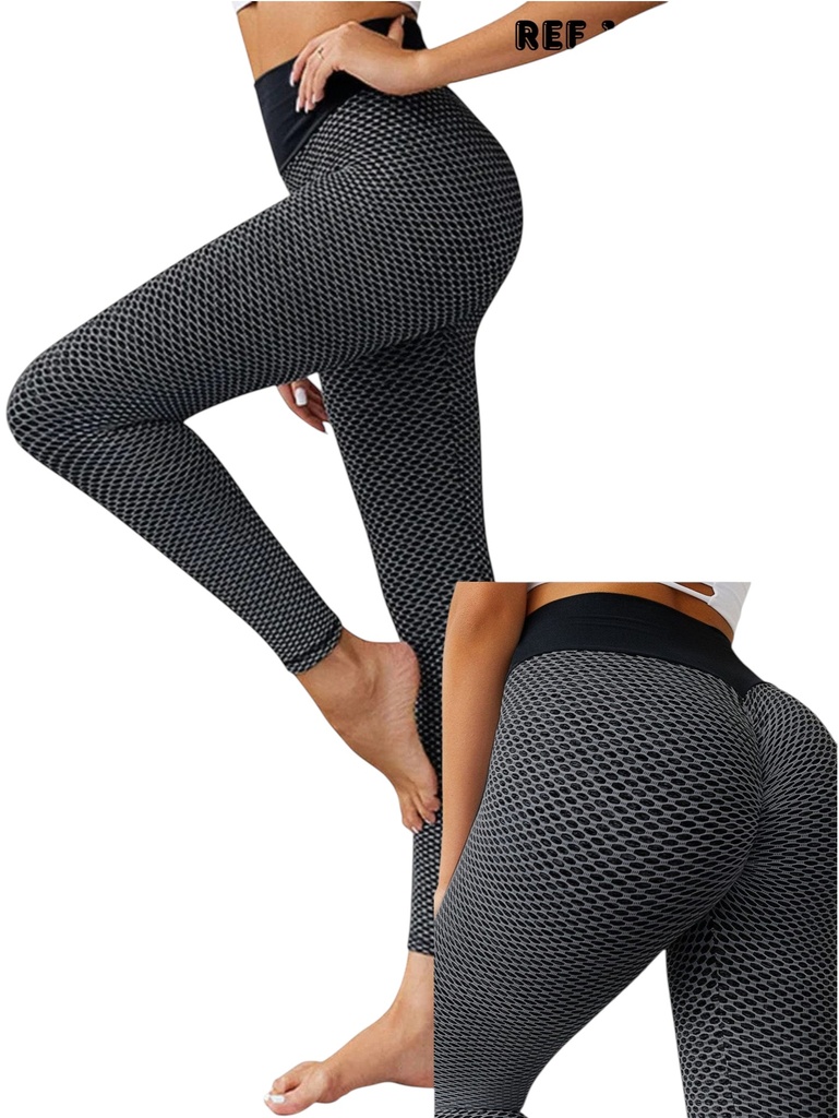 [386190048GS] Leggins Deportivos Gris Oscuro de Tiro Alto con Textura Panal (S)