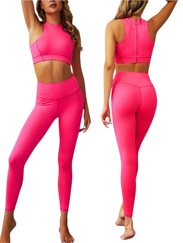 [386190052RSS] Women's Hot Pink Sports Bra & Leggings Activewear Set 190052-RS (S)