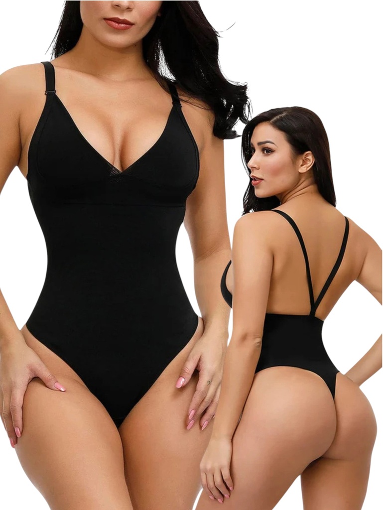 [386190077NS] Women's Black Thong Bodysuit Shapewear Body Shaper 190077-N (S)