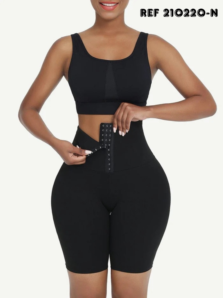 [386210220NS] Women's High-Waisted Black Compression Biker Shorts with Hook-Front Waist (S)