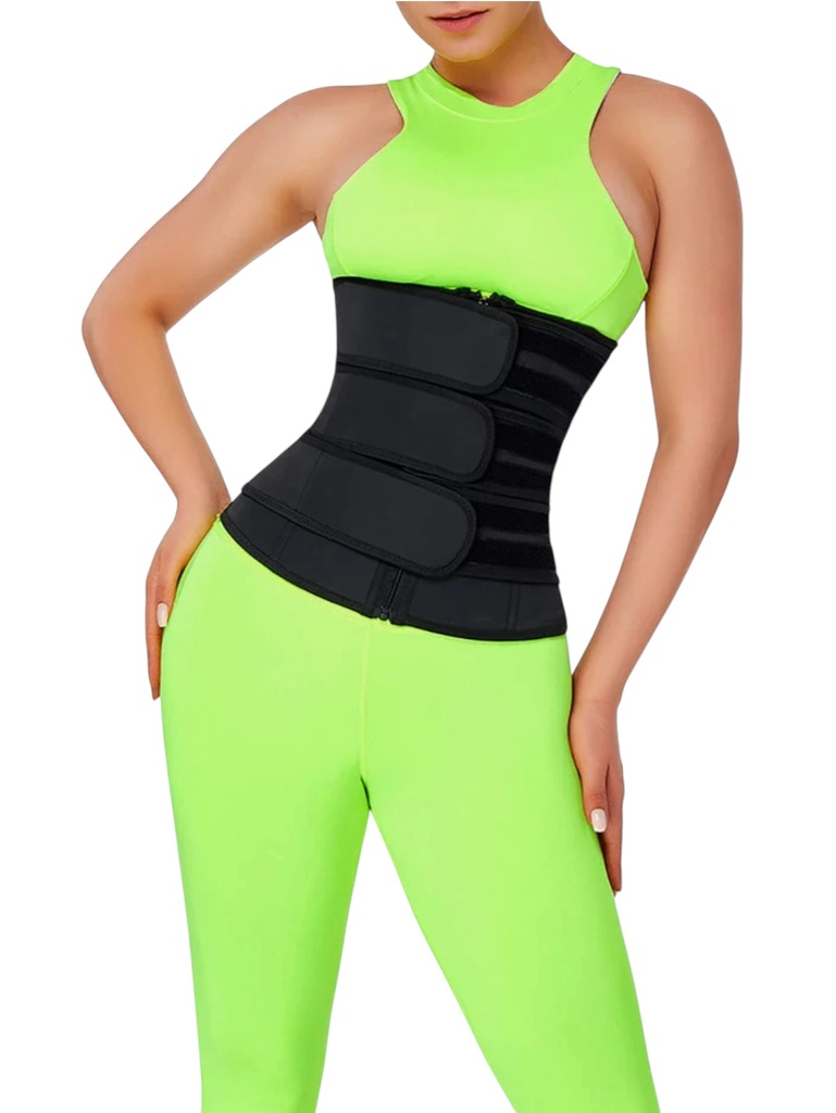 [386210237NM] Women's Black Three-Strap Latex Waist Trainer Cincher – FF (M)