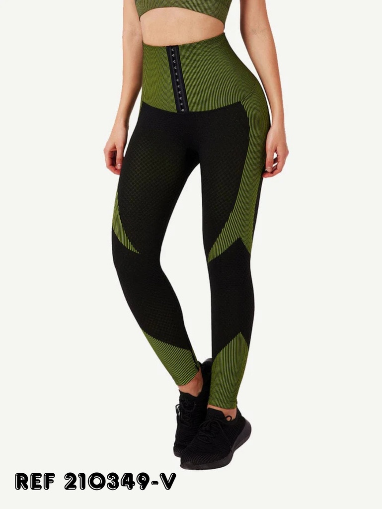 Leggins Deportivos Negro y Verde Oliva de Tiro Alto con Bloques de Color