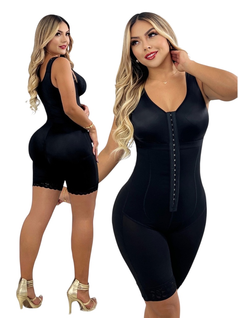 [386220122NS] Faja Post Quirúrgica Colombiana Cuerpo Completo Negra con Tirantes Anchos – FF (S)