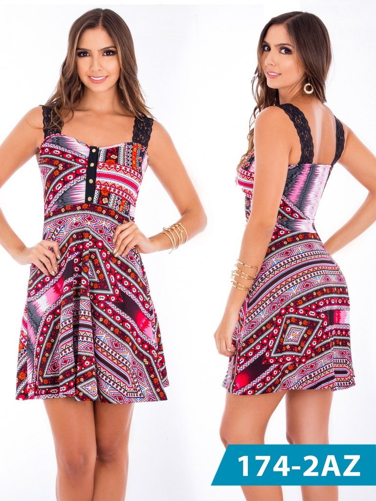 [2451742AZM] Women's Pink Geometric Print Skater Mini Dress 174-2AZ