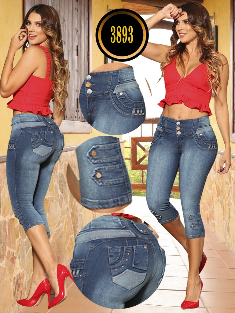 Capri Jean Levantacola Azul con Botones en los Bolsillos – Cokette