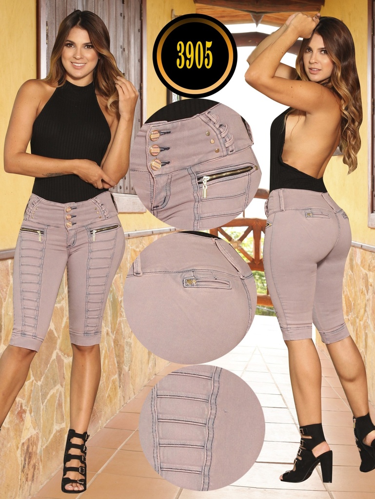 [502390501] Pantalón Torero Levantacola Rosado Empolvado con Bolsillos de Botones – Cokette (1)
