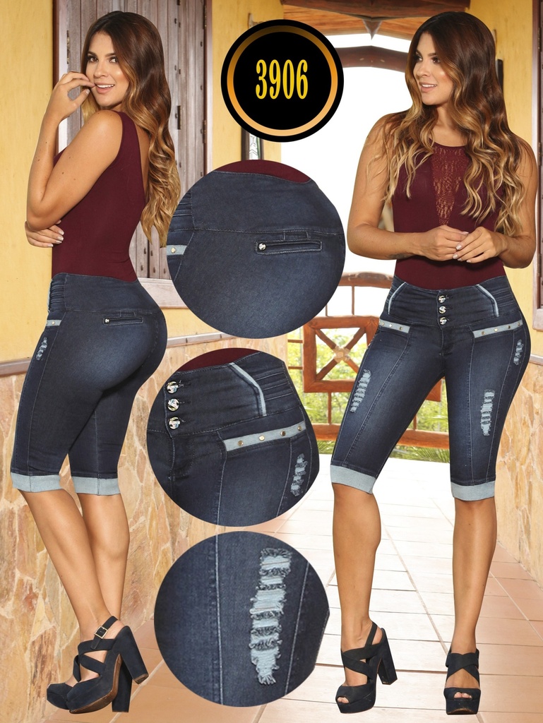 Torero Jean Levantacola Azul Oscuro con Dobladillo y Bolsillos con Cremallera – Cokette
